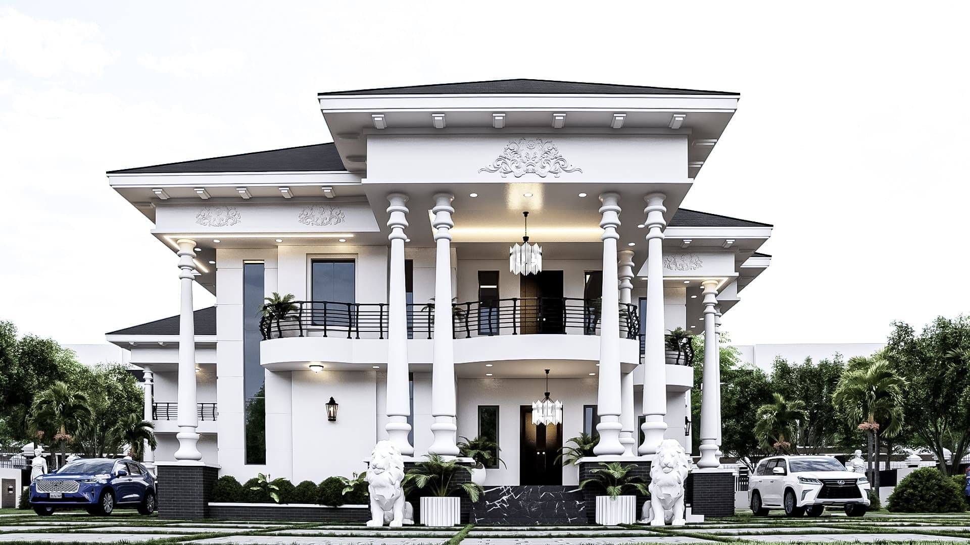 Modern 6-Bedroom Luxury Duplex with Attached Guesthouse, Dual Balconies & Open-View Living Space-1