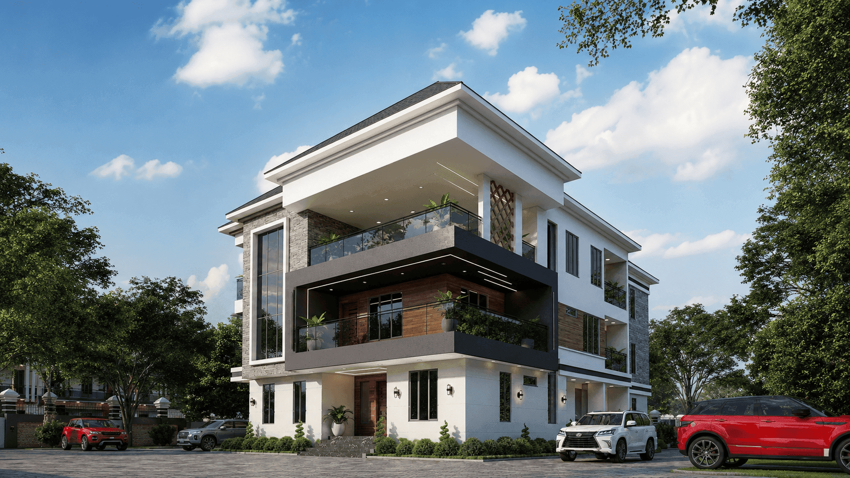 Grand 9-Bedroom Luxury Triplex with Three Attached 2-Bedroom Apartments, Multiple Balconies & Spacious Front Terraces-3